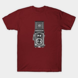 Vintage 1960s Twin Lens Camera - Open Hood T-Shirt